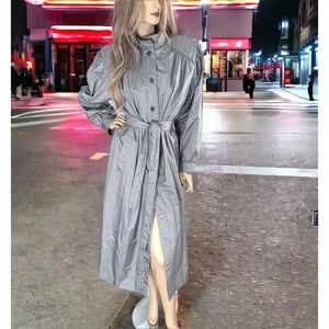 Vintage 80s Silver Belted Trench Coat Size‎ XL